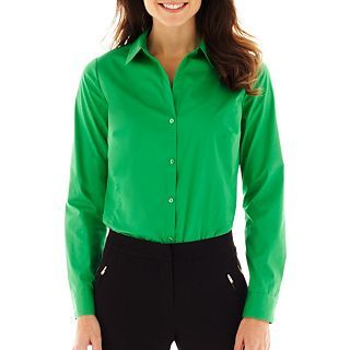 Worthington Essential Long Sleeve Button Front Shirt, Green
