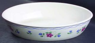 Pfaltzgraff Bonnie Brae  Oval Baker, Fine China Dinnerware   Stoneware, Pink&Blu