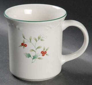 Pfaltzgraff Winterberry Mug, Fine China Dinnerware   Stoneware,Green Holly,Red&W