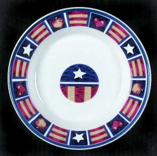 Tienshan Americana Salad Plate, Fine China Dinnerware   Star, Heart, Apple In Bl