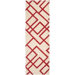 Handmade New Zealand Wool Deco Beige/ Red Rug (26 X 8)