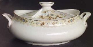 Royal Doulton Mandalay Oval Covered Vegetable, Fine China Dinnerware   Tan,Blue&