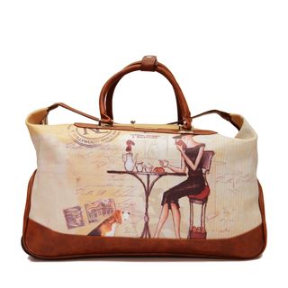 Nicole Lee Special Print Edition Carry On Rolling Upright Duffel With Laptop Compartment, (Coffee, cowgirl flag, cowgirl wheel, Lauren, New YorkWeight 5.25Pockets One (1) back interior wall pocket, one (1) front interior double wall pocketsCarrying stra