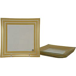 Silver/ Gold Stripe Dessert Plate Set (Silver, goldNumber of pieces Four (4)Materials 100 percent tempered glassDimensions 6 inches high x 6 inches wide x 1 inch deepCare Instruction Dishwasher safe. )