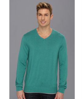 Perry Ellis Double Layer V Neck Sweater Mens Long Sleeve Pullover (Green)