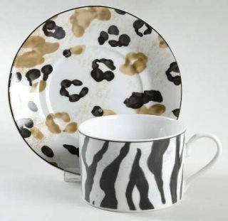 Mikasa Safari Flat Cup & Saucer Set, Fine China Dinnerware   Zebra Stripes,Black