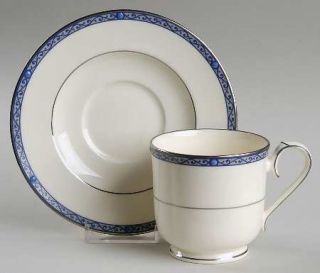 Noritake Sapphire Cathedral Footed Cup & Saucer Set, Fine China Dinnerware   Blu