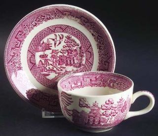 Homer Laughlin  Pink Willow Flat Cup & Saucer Set, Fine China Dinnerware   Pink