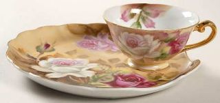 Lefton Heritage Brown (Floral) Snack Plate & Cup Set, Fine China Dinnerware   Pi
