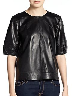 Short Sleeve Leather Sweatshirt   Black
