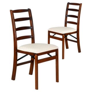 Stakmore Shaker Ladderback Wood Folding Chairs with Upholstered Seat   Set of 2