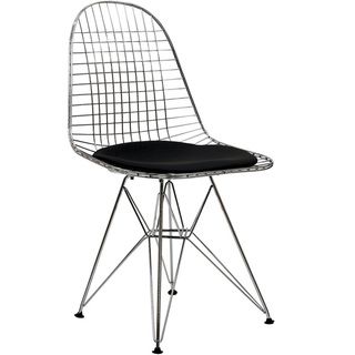 Wire Tower Black Vinyl Cushion Side Chair (BlackMaterials Vinyl, chromeUpholstery Black vinyl seat padSolid chrome baseFor indoor or outdoor use Seat dimensions 17 inches high x 15 inches deepDimensions 34 inches high x 18 inches wide x 17 inches deep