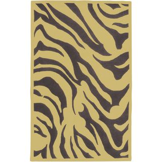 Hand tufted Brown/yellow Zebra Animal Print Idabel New Zealand Wool (2 X 3)