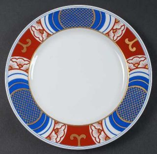 Fitz & Floyd Nishiki Salad Plate, Fine China Dinnerware   Blue & Rust Geometric