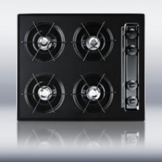 Summit Refrigeration 24 Cooktop w/ 4 Burners, Battery Start Ignition & Recessed Top, Porcelain, Black