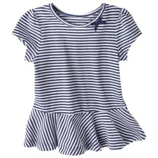 Circo Infant Toddler Girls Striped Short Sleeve Peplum T Shirt   Navy 4T