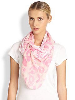 McQ Alexander McQueen Animal Print Silk Blend Scarf   Candy Pink