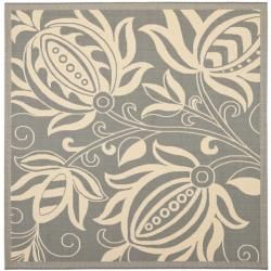 Courtyard Poolside Gray/ Natural Indoor/ Outdoor Floral pattern Rug (67 Square)