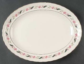 Pope Gosser 3204 13 Oval Serving Platter, Fine China Dinnerware   Pink Flowers,