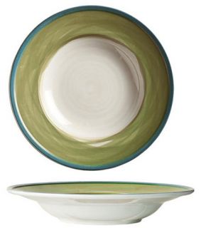 World Tableware 12 1/4 Pasta Bowl   Ceramic, Green, Blue Rim
