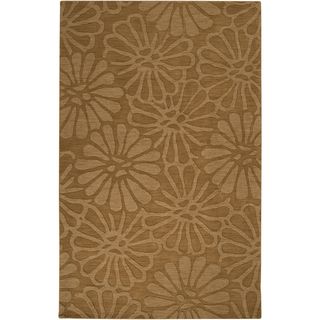 Hand crafted Solid Beige Floral Groom Wool Rug (2 X 3)