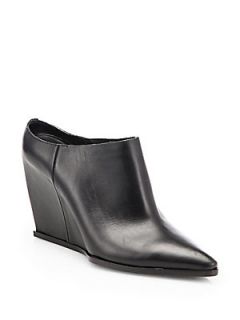 Costume National Leather Point Toe Wedge Mules   Black