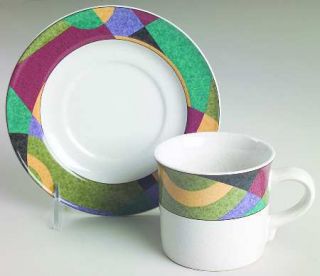 Studio Nova Impulse Flat Cup & Saucer Set, Fine China Dinnerware   Geometric Des