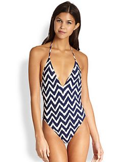 MILLY Zigzag Print Swimsuit   Navy