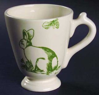 Jay Willfred Bunny Toile Footed Mug, Fine China Dinnerware   Green Rabbits&Veget