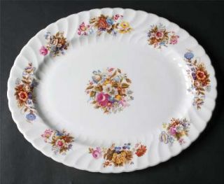 John Aynsley Summertime 13 Oval Serving Platter, Fine China Dinnerware   Floral