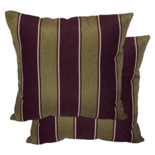 2 Piece Outdoor Toss Pillow Set   Brown/Green Stripe 18