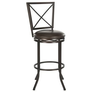 Safavieh Pantin Brown Barstool (BrownIncludes One (1) stoolMaterials Iron and PU fabricSeat dimensions 17.5 inches width and 17.5 inches depthSeat height 30.75 inchesDimensions 45 inches high x 17.5 inches wide x 17.5 inches deepWeight capacity 250 