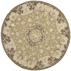 Simply Clean Aubusson Hand hooked Beige/ Brown Rug (8 Round)