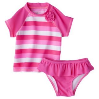 Circo Infant Toddler Girls 2 Piece Stripe Rashguard Set   Pink 18 M