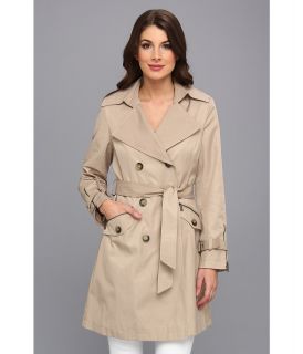 DKNY Double Breasted Notch Trench Coat w/ Zip Pockets Womens Coat (Beige)