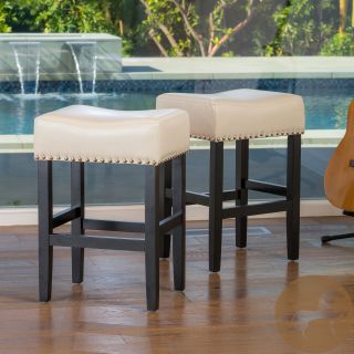 Christopher Knight Home Lisette Backless Ivory Leather Counter Stool (set Of 2) (IvoryFeatures studded accent and black metal kickplateSome assembly requiredDimensions 26 inches high x 15.35 inches wide x 17.72 inches deepWeight capacity 250lbs )