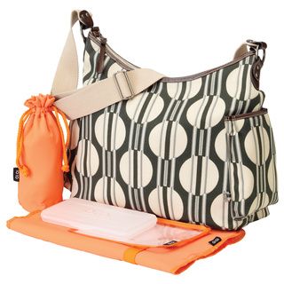 Oioi Hobo Diaper Bag In Dot Stripe (Green/ cream/ orangeMaterials 100 cotton canvas, non phthalate PVCLining 100 percent nylonTrim Faux leatherWater resistant finishOne (1) adjustable shoulder strapPockets Two (2) exterior, one (1) interior compartmen