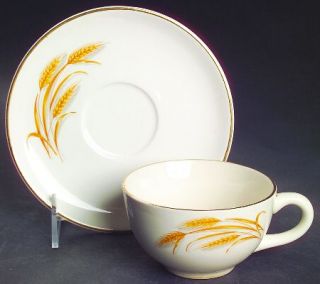Homer Laughlin  Golden Wheat Flat Cup & Saucer Set, Fine China Dinnerware   All