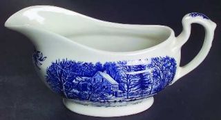 Churchill China Currier & Ives Blue Gravy Boat, Fine China Dinnerware   Blue Sce