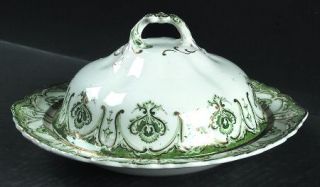 J & G Meakin Chatham Green Round Covered Butter, Fine China Dinnerware   Green D