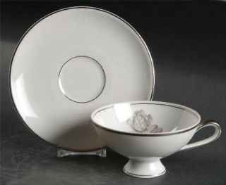 Towne Ebony Rose Footed Cup & Saucer Set, Fine China Dinnerware   Gray Rose In C