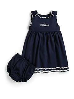 Princess Linens Toddlers Two Piece Personalized Dress & Diaper Cover Set   Navy