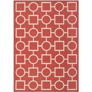 Safavieh Indoor/ Outdoor Courtyard Squares and circles Red/ Bone Rug (53 X 77)