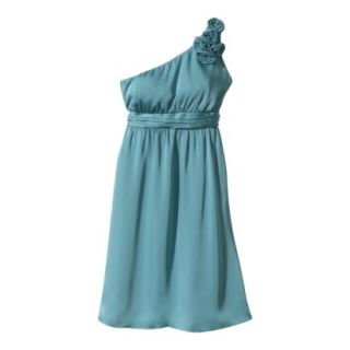 TEVOLIO Womens Satin One Shoulder Rosette Dress   Blue Ocean   10