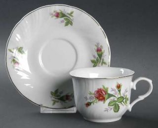 Lynns China Victorian Rose Flat Cup & Saucer Set, Fine China Dinnerware   Noble