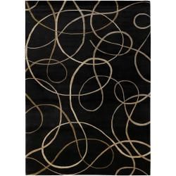 Hand knotted Black Contemporary Swirl Grantsville Semi worsted New Zealand Wool Abstract Rug (9 X 1