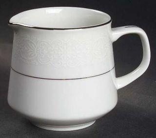 Brentwood White Lace Creamer, Fine China Dinnerware   White On White Flowers/Scr