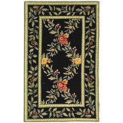Hand hooked Garden Trellis Black Wool Runner (26 X 4) (BlackPattern FloralMeasures 0.375 inch thickTip We recommend the use of a non skid pad to keep the rug in place on smooth surfaces.All rug sizes are approximate. Due to the difference of monitor col