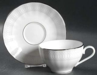 Gorham Portico Flat Cup & Saucer Set, Fine China Dinnerware   Gray & White Geome