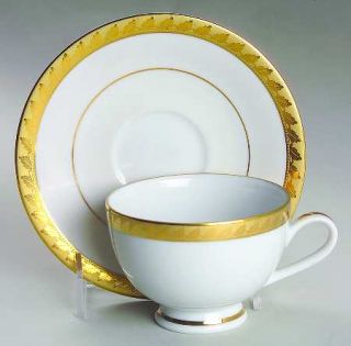 Muirfield Golden Leaf Footed Cup & Saucer Set, Fine China Dinnerware   Gold Etch